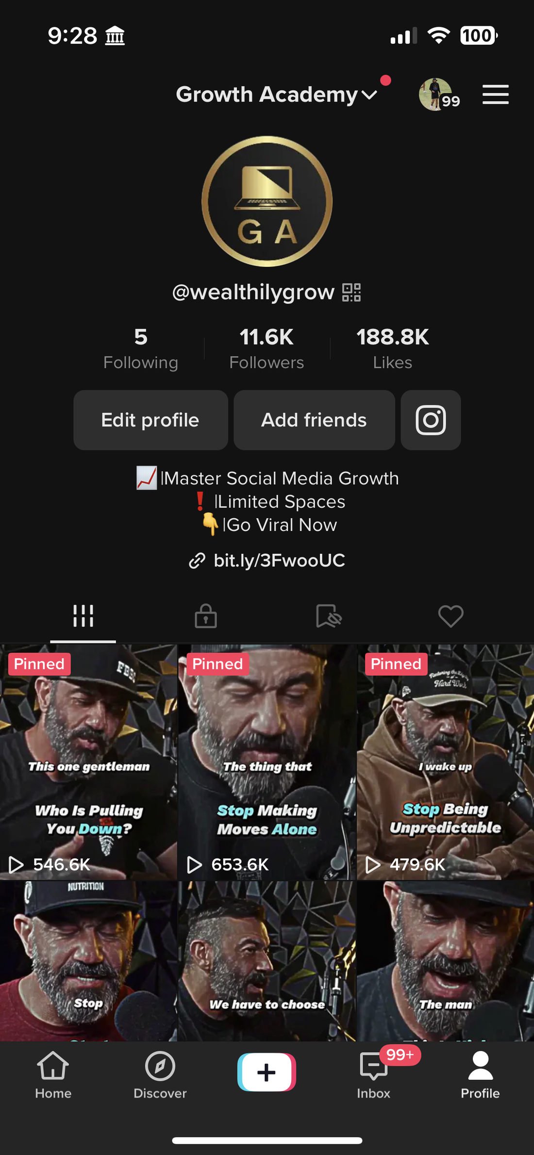 Profile on April 10, 2023, showing 11.6K followers.